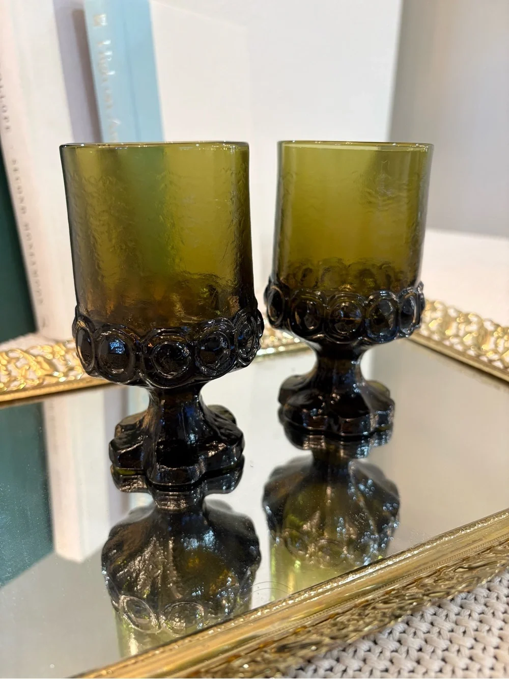 Vintage Tiffin Franciscan Olive Green Goblet Glasses- Set of 2